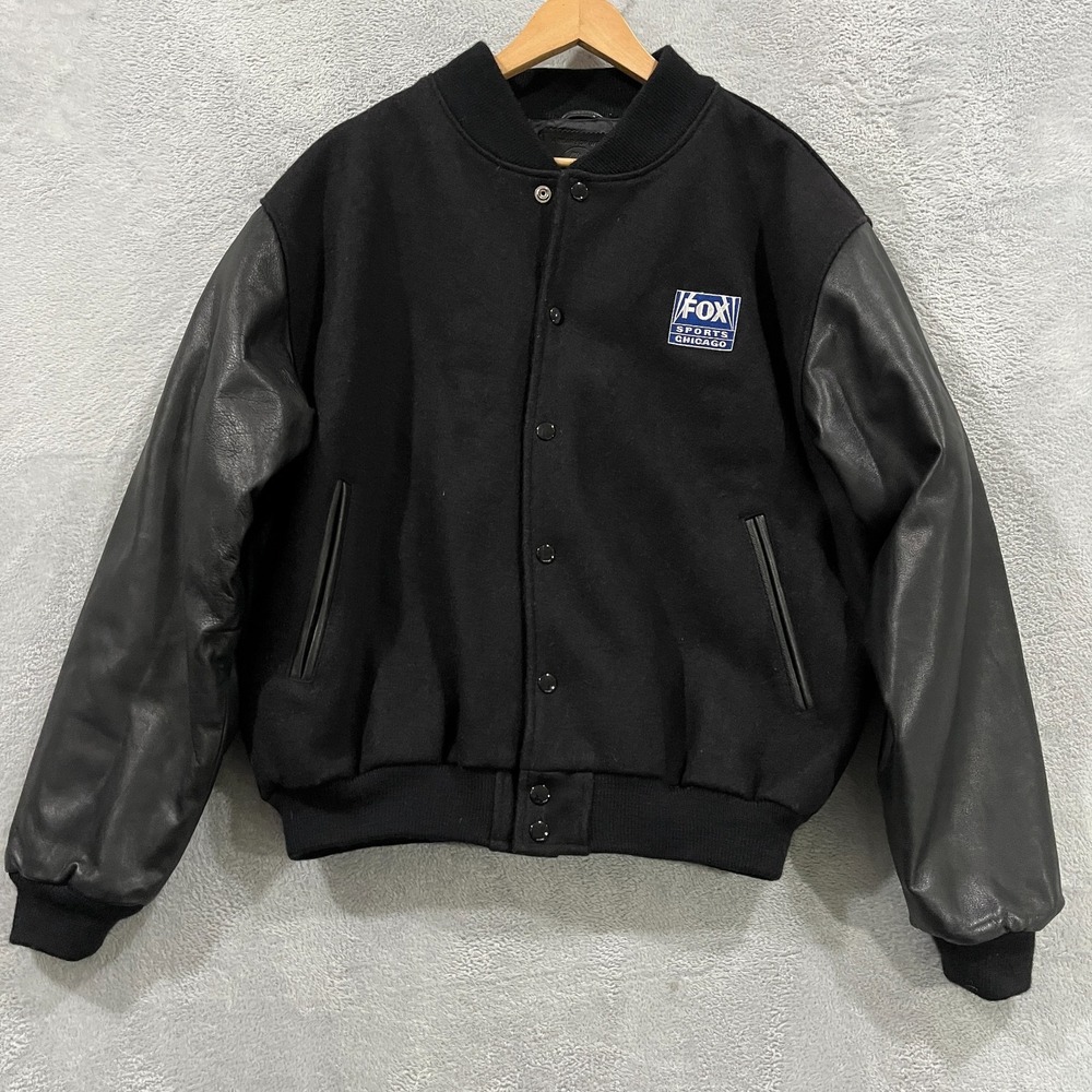 Vintage Golden Bear Varsity Fox News Jacket Mens Large Leather Wool USA Made 90s